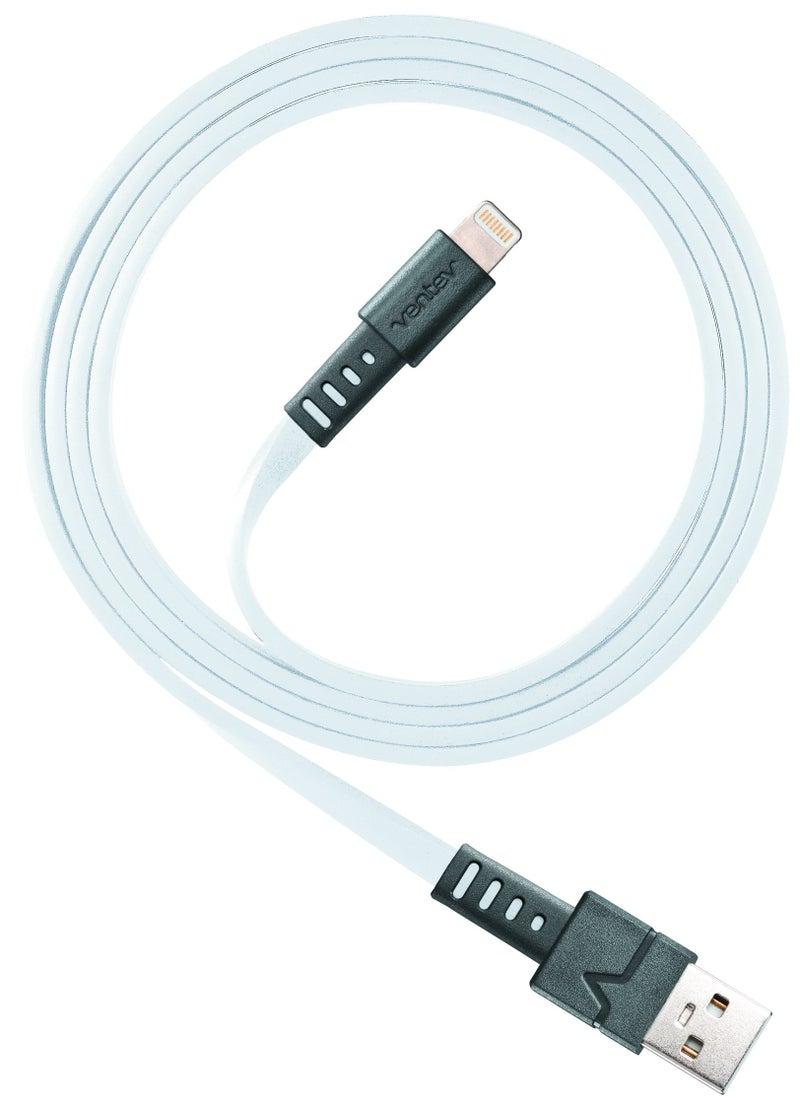 Ventev Chargesync Apple Lightning Cable | Flat, Tangle-Resistant Cable, MFi Certified, Providing Power you Depend on to Charge your Devices and Transfer Photos, Music and More with Ease | 3.3ft White - Image 1